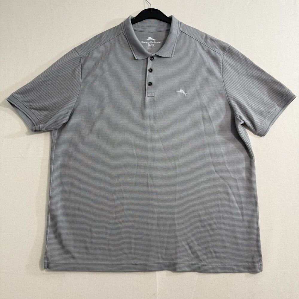 Tommy Bahama Mens‎ Polo Shirt Island Zone Gray Short Sleeve Collared Size XL